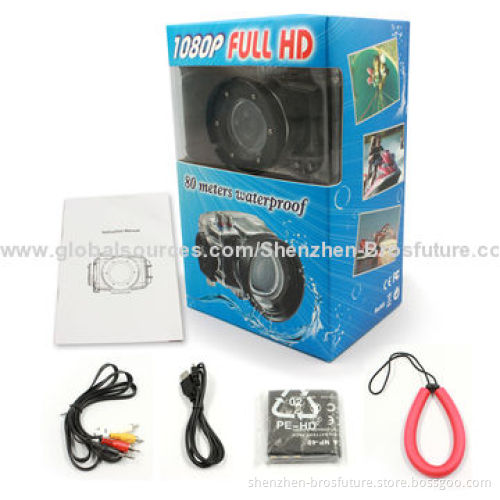 1,080P Full HD Waterproof 80m 2.0-inch TFT Display Wearable Camera, 12/8/5/3MP Image